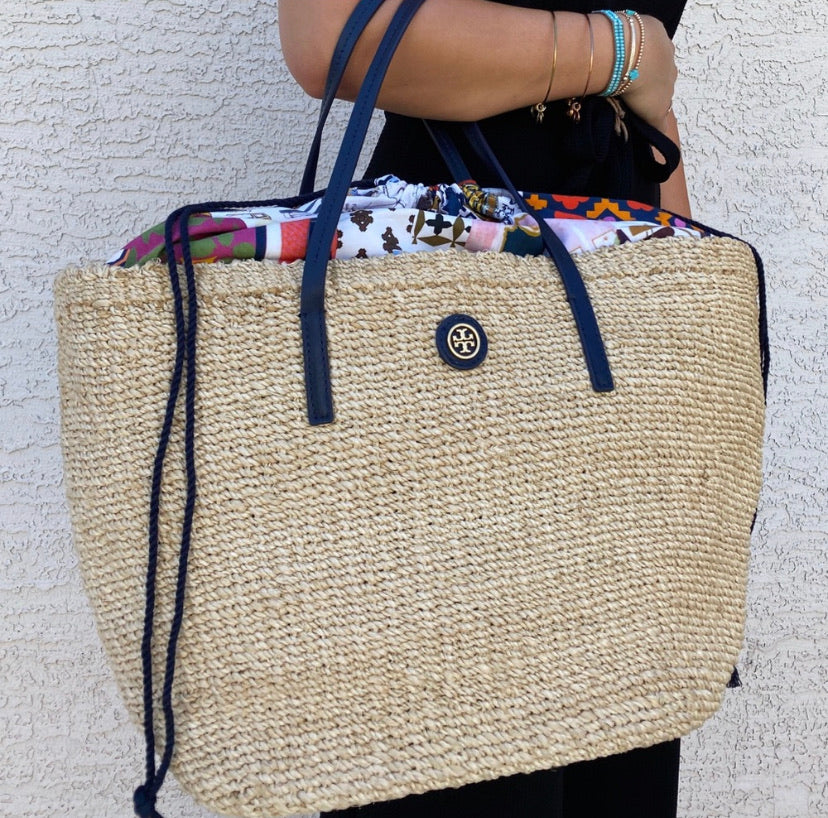 Tory Burch York Buckled Straw Tote Bag, $295, Neiman Marcus