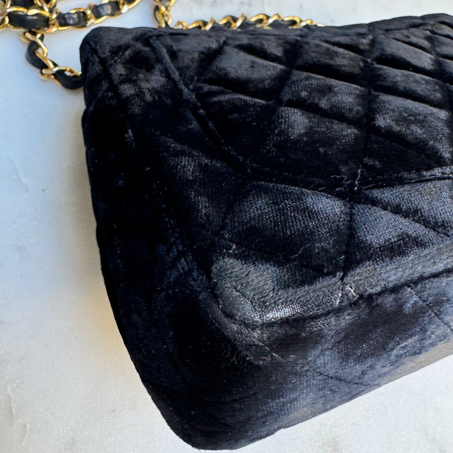 Chanel Quilted Velvet Mini Square Single Flap Crossbody