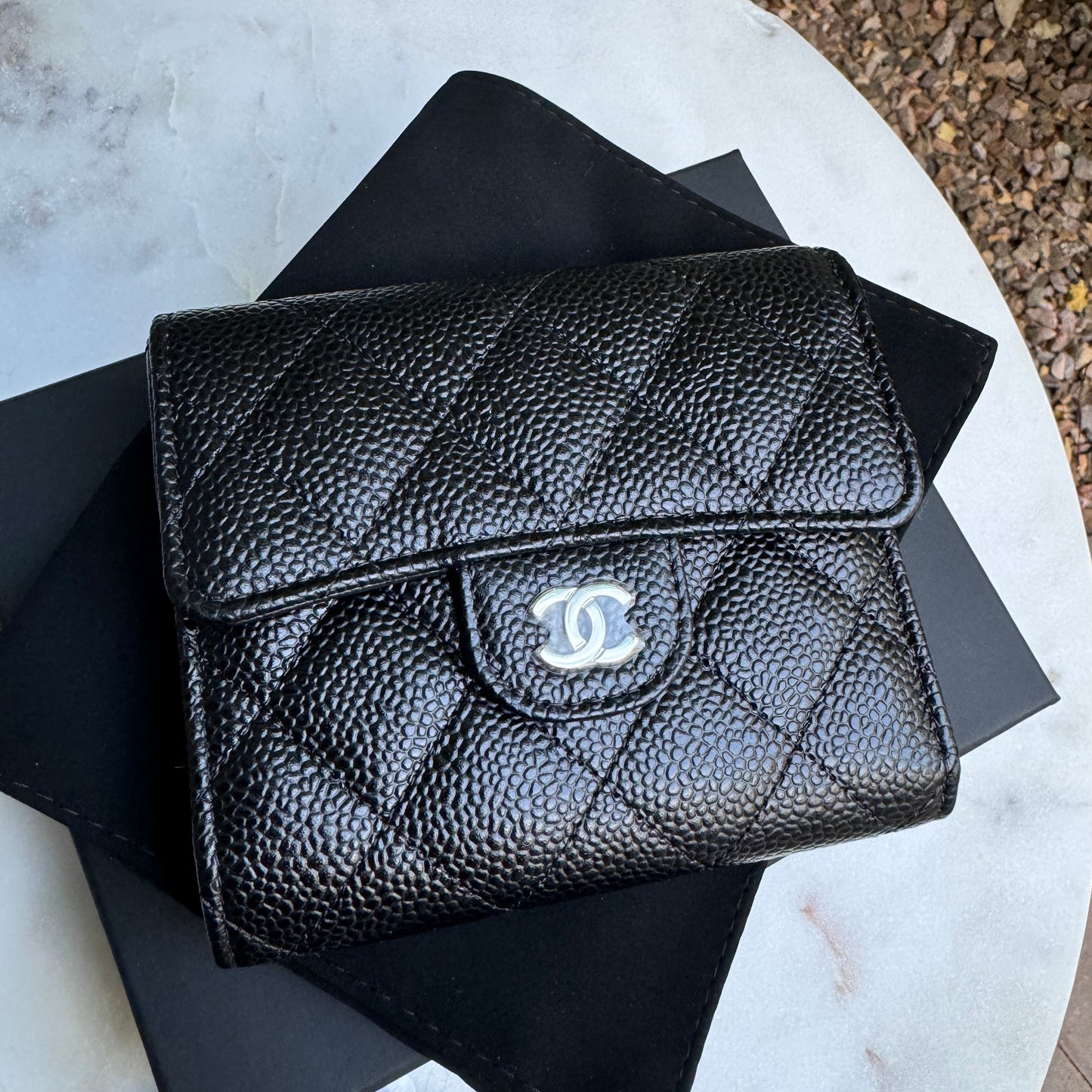 Chanel Classic Caviar Tri Fold Compact Wallet