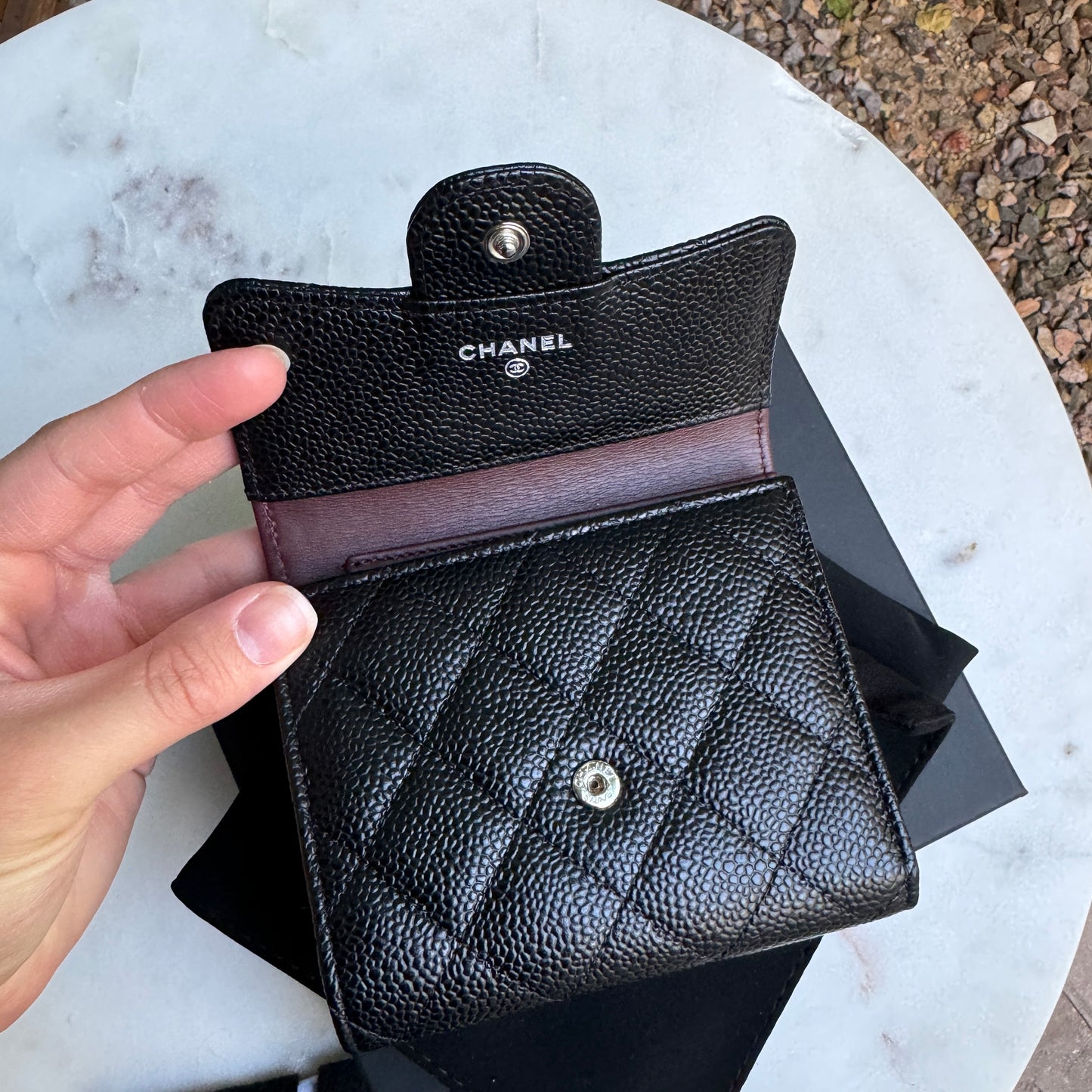 Chanel Classic Caviar Tri Fold Compact Wallet