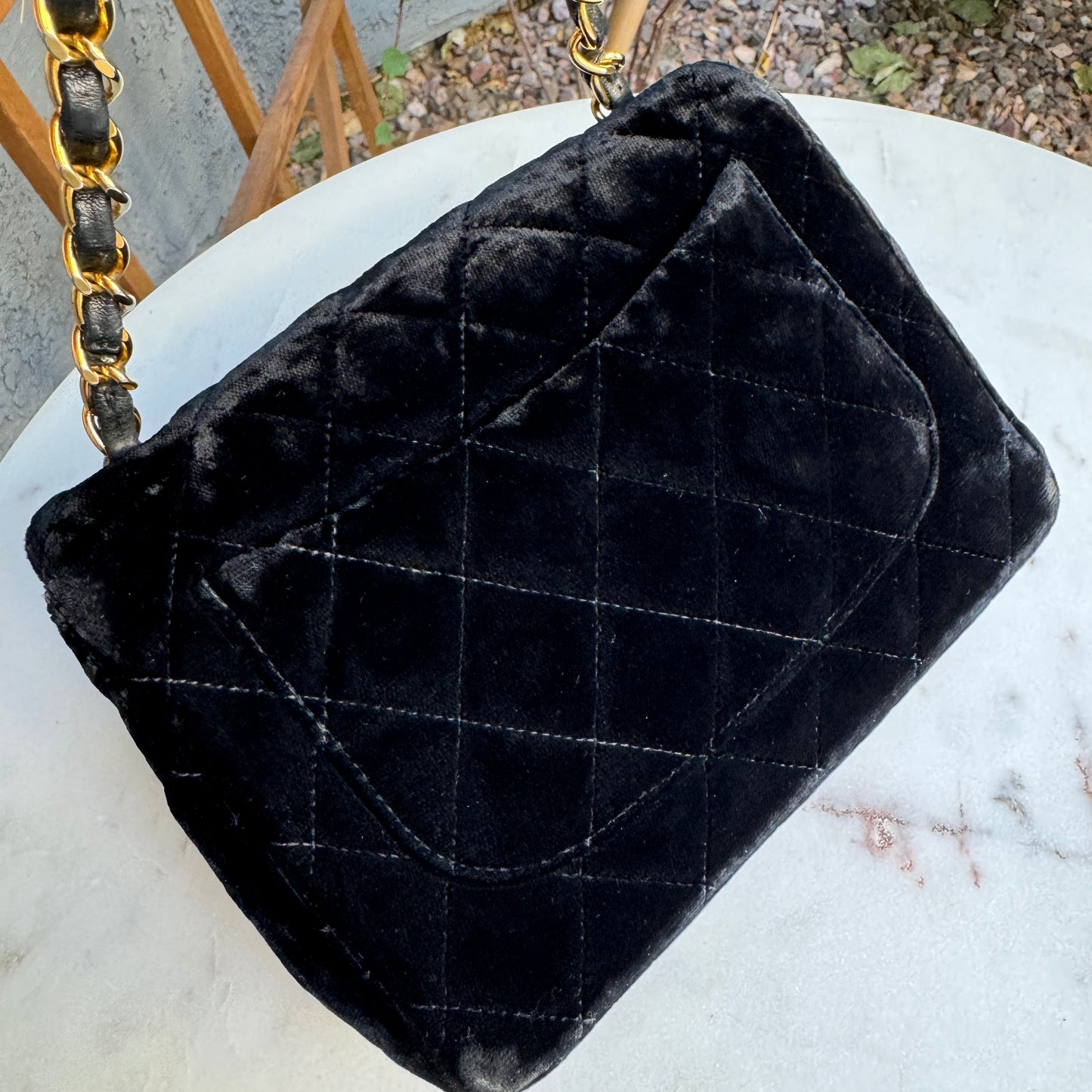 Chanel Quilted Velvet Mini Square Single Flap Crossbody