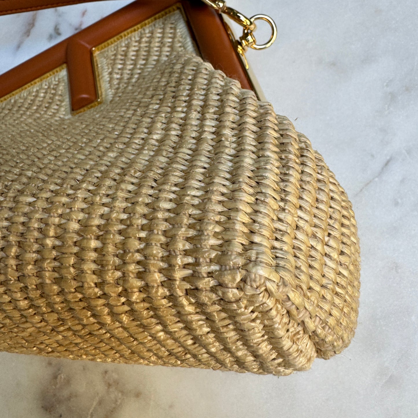 Fendi First Clutch Straw Raffia Shoulder Bag