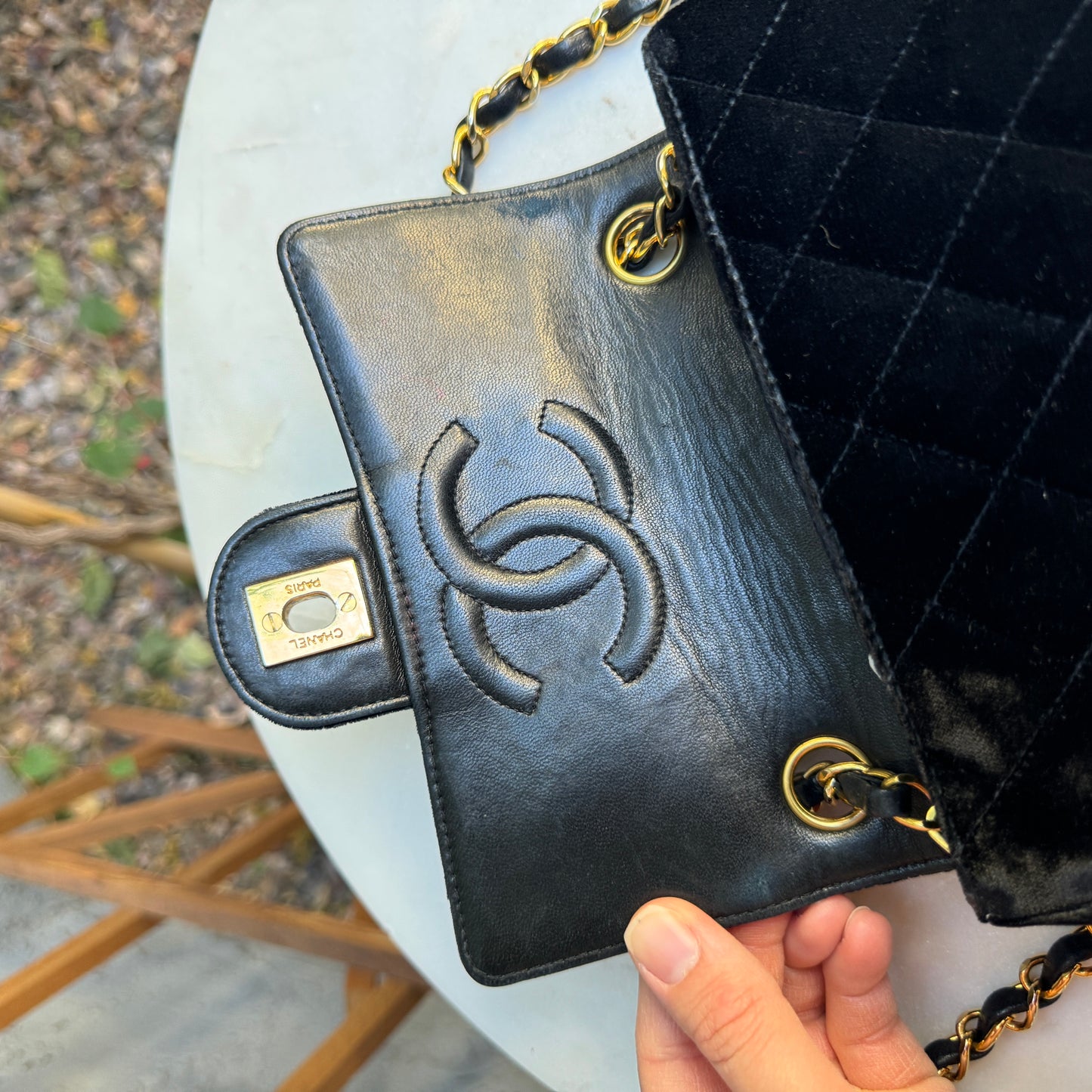 Chanel Quilted Velvet Mini Square Single Flap Crossbody