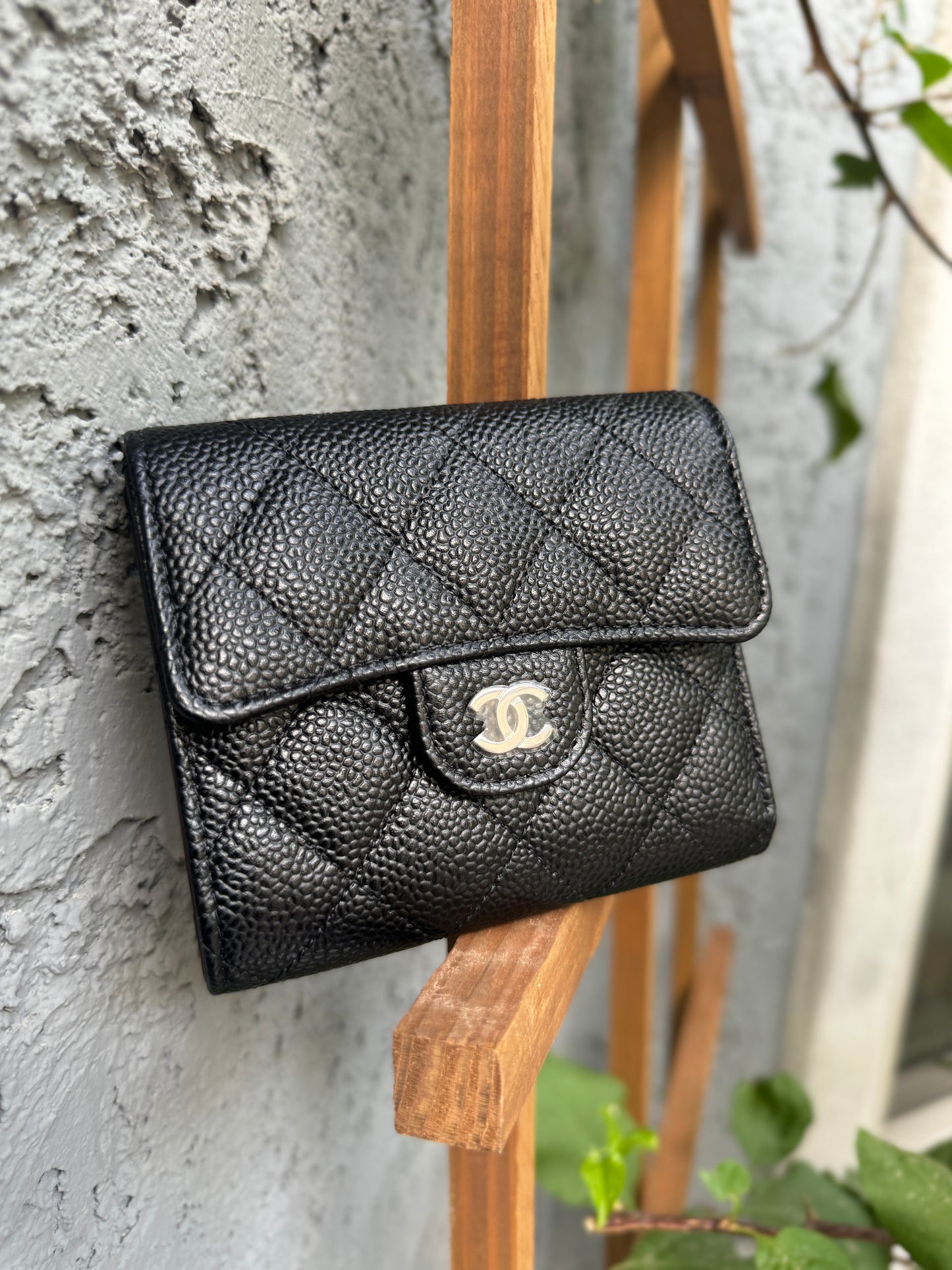 Chanel Classic Caviar Tri Fold Compact Wallet