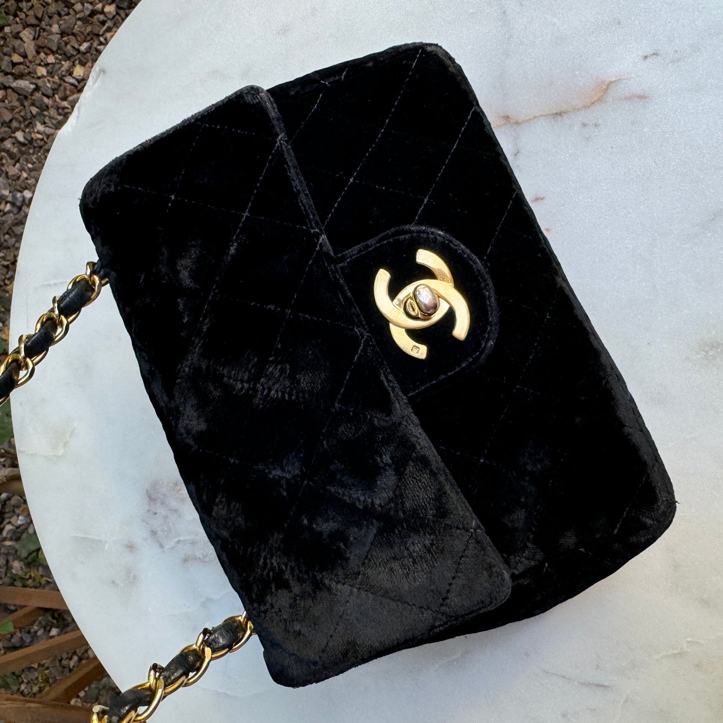 Chanel Quilted Velvet Mini Square Single Flap Crossbody