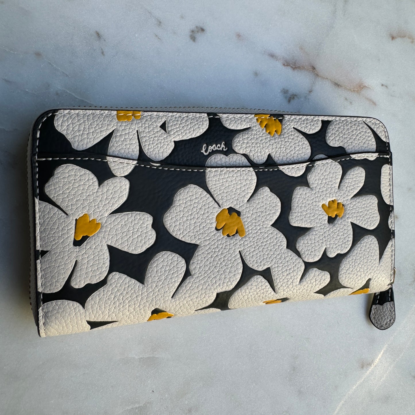 Coach Floral Accordion Leather Zip Wallet