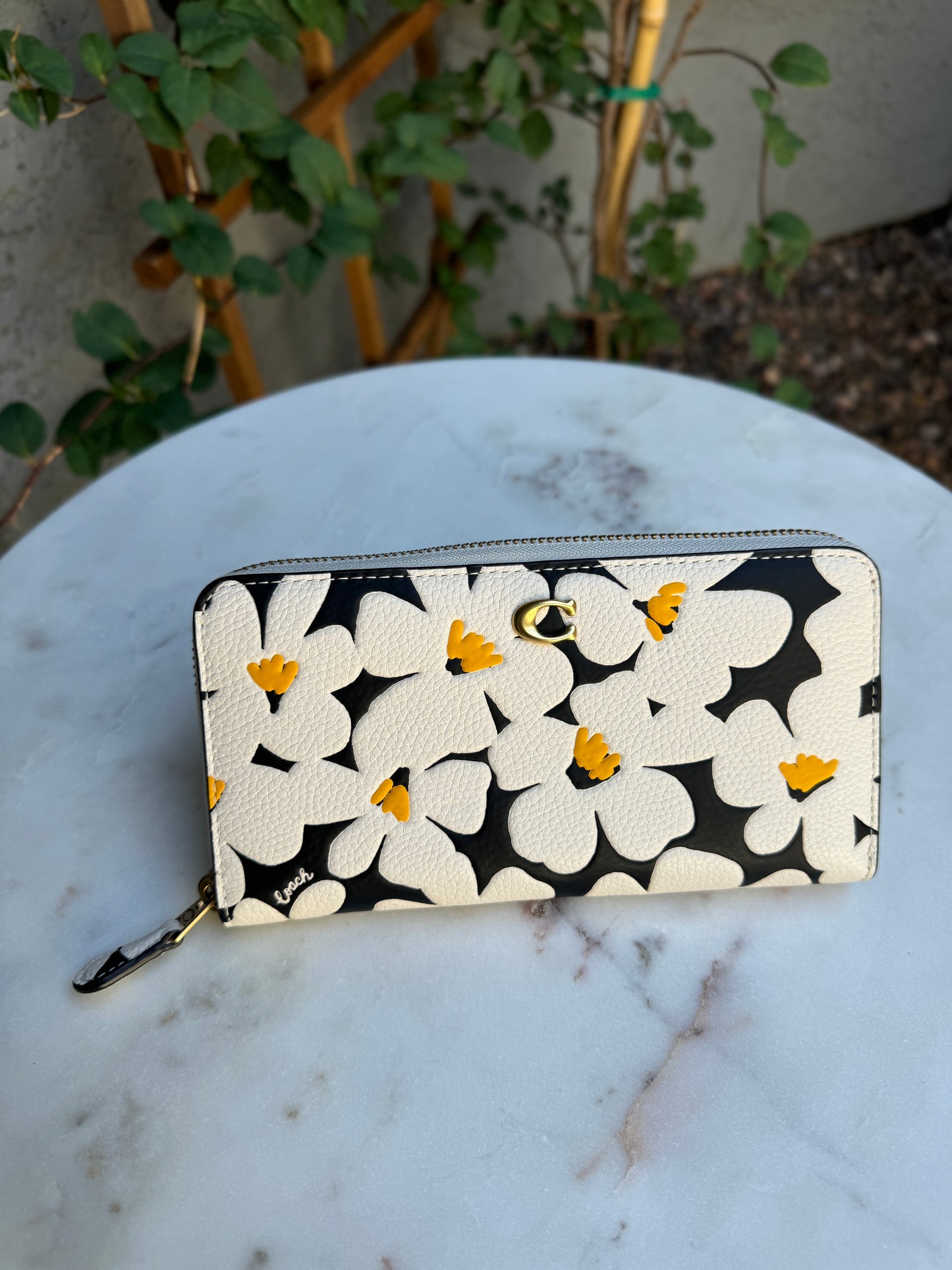 Coach Floral Accordion Leather Zip Wallet