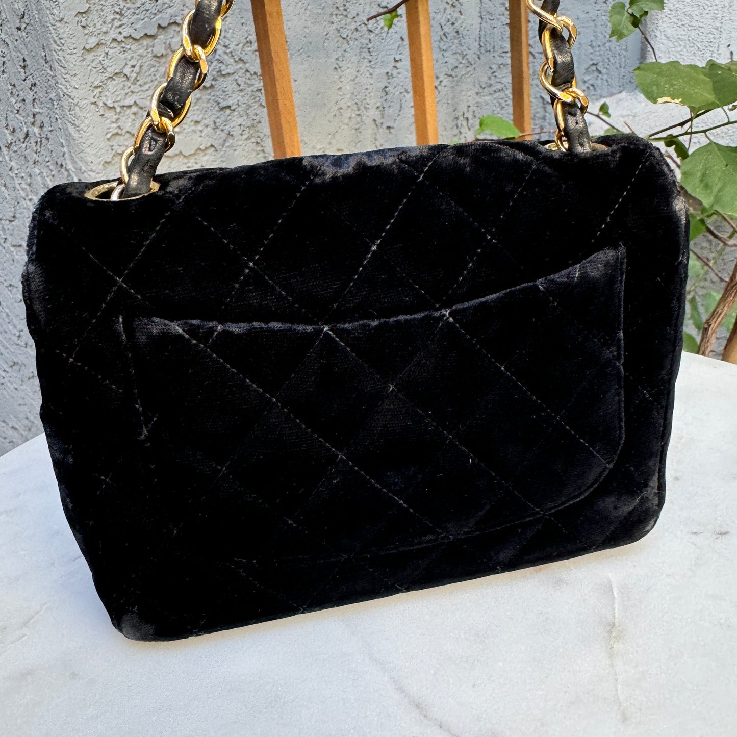 Chanel Quilted Velvet Mini Square Single Flap Crossbody