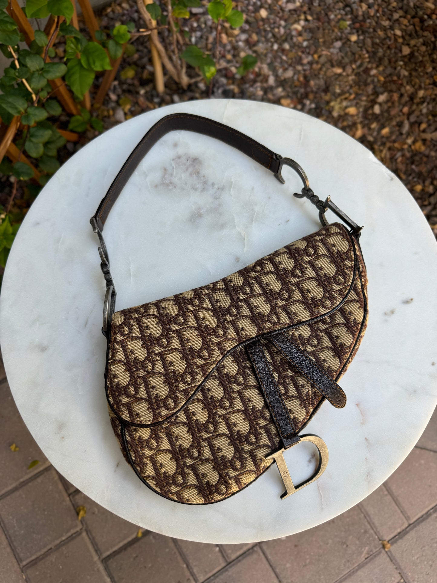 Christian Dior Vintage Oblique Monogram Saddle Bag