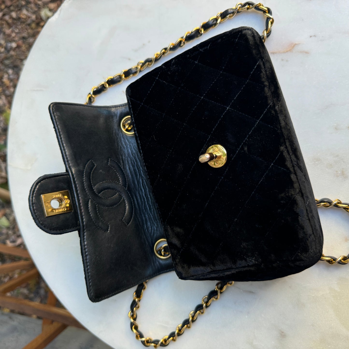 Chanel Quilted Velvet Mini Square Single Flap Crossbody