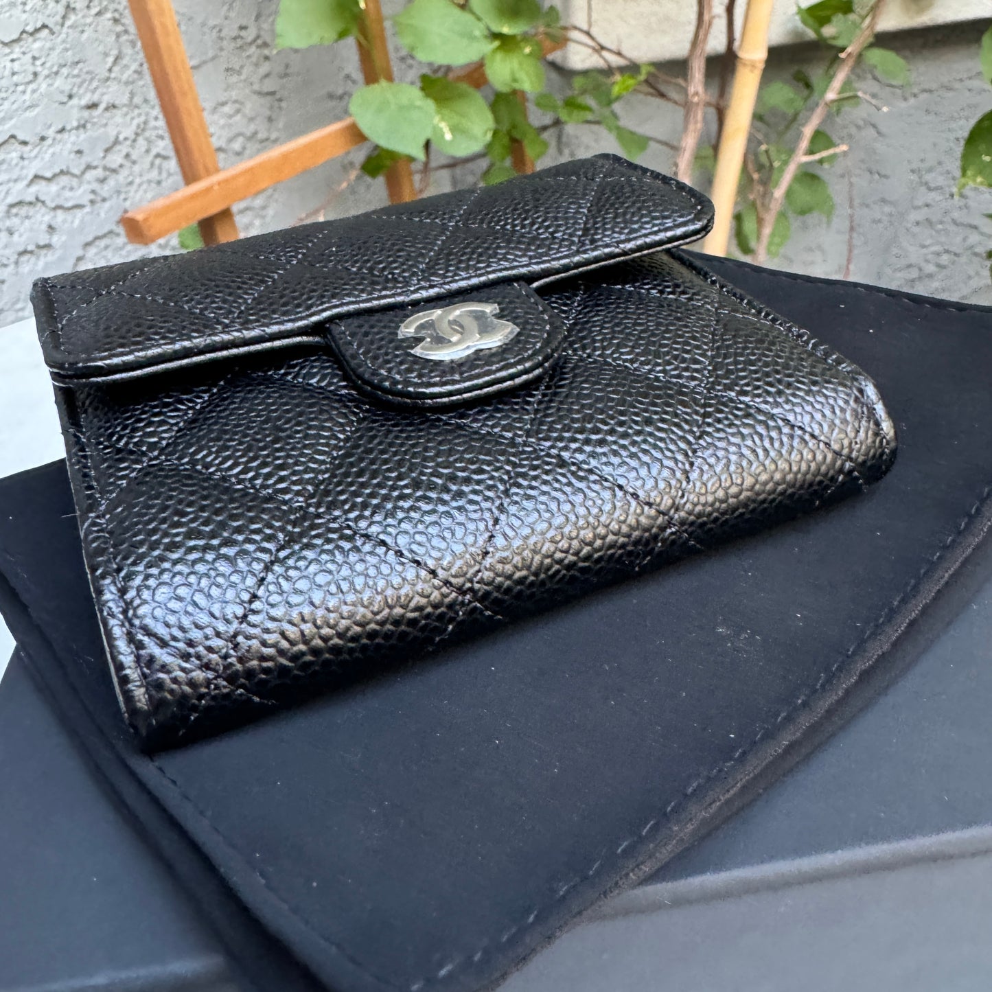 Chanel Classic Caviar Tri Fold Compact Wallet