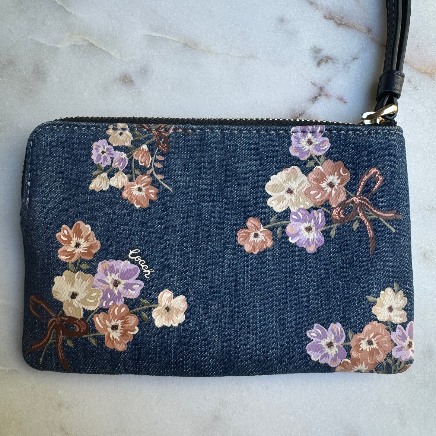 Coach Floral Denim Wristlet Wallet