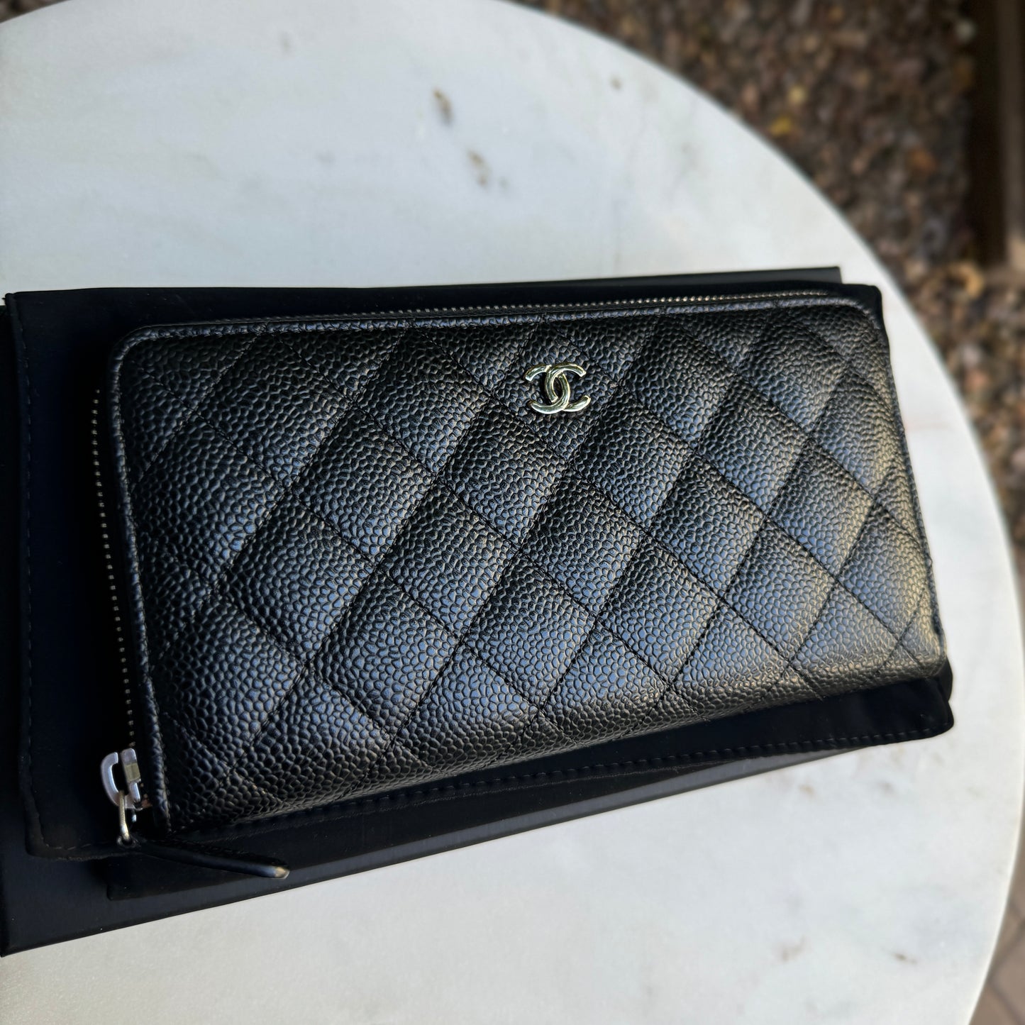 Chanel Quilted Caviar Leather Zippy Continental Wallet