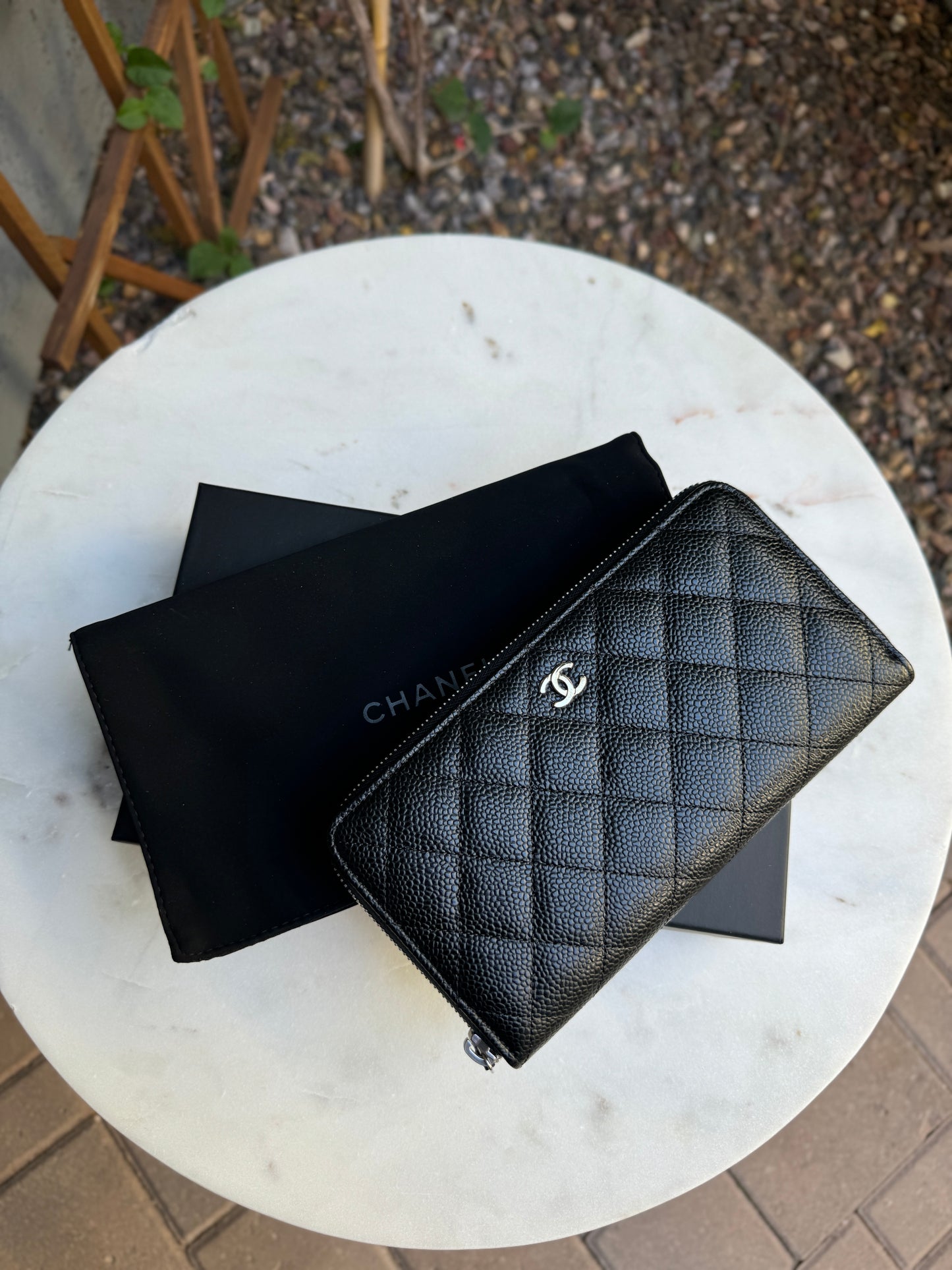 Chanel Quilted Caviar Leather Zippy Continental Wallet