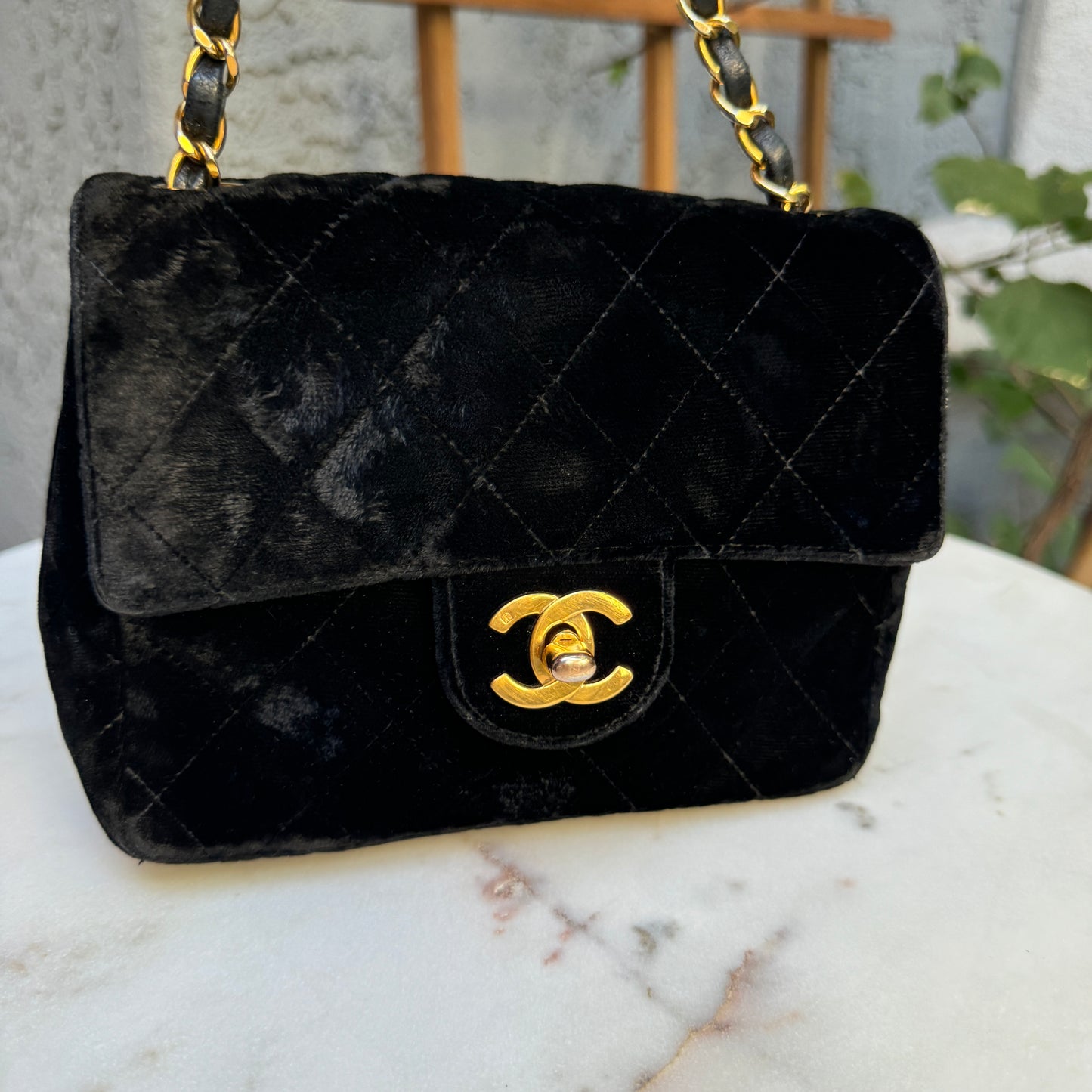 Chanel Quilted Velvet Mini Square Single Flap Crossbody