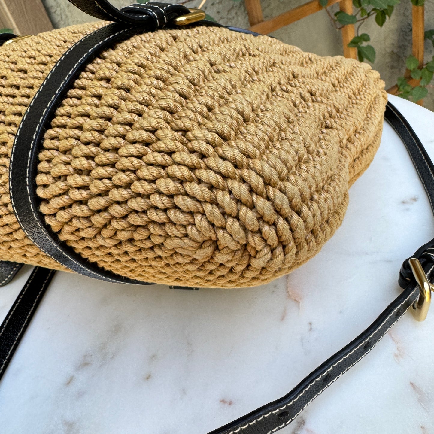 Prada Leather Trimmed Woven Rope Tote