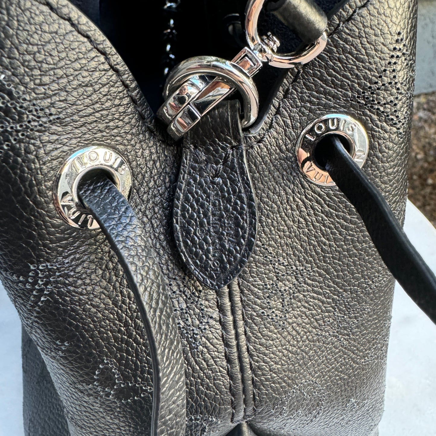 Louis Vuitton Bella Perforated Mahina Monogram Calf Leather Bucket Bag