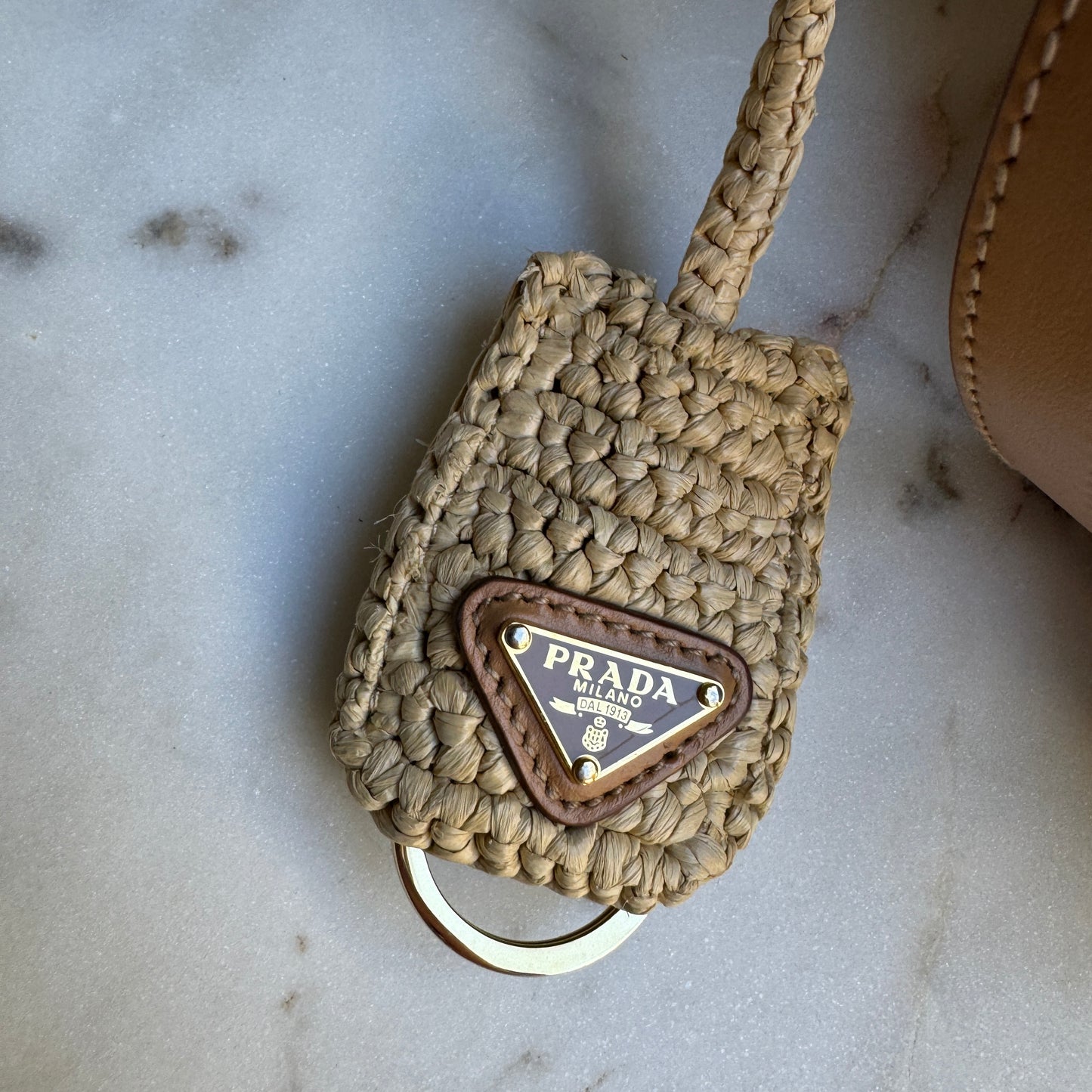 Prada Crochet and Leather Raffia Mini Bucket Crossbody