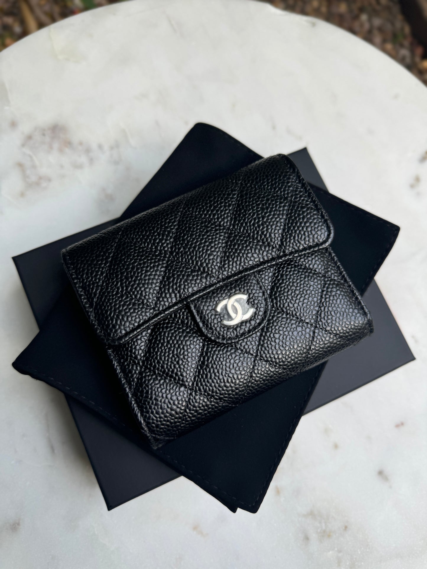 Chanel Classic Caviar Tri Fold Compact Wallet