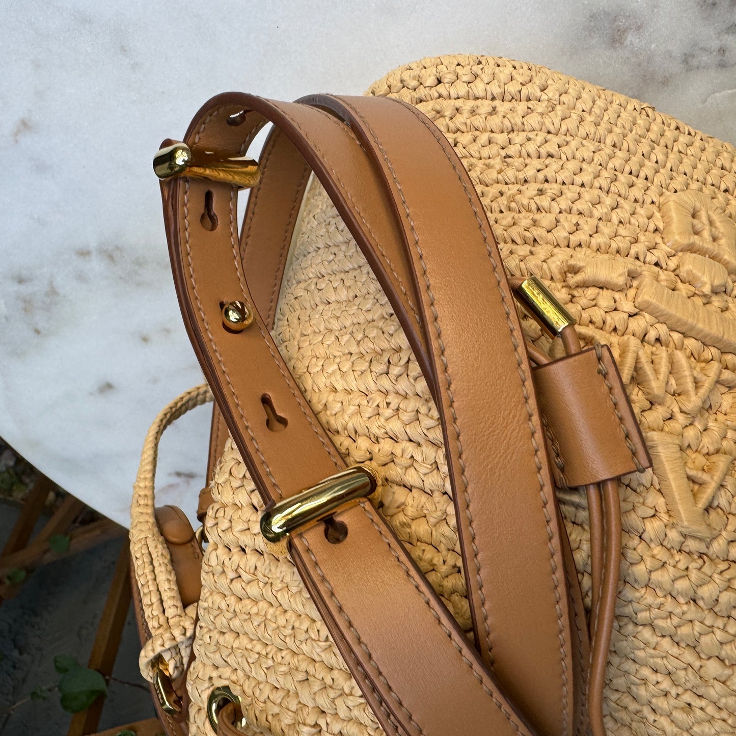 Prada Crochet and Leather Raffia Mini Bucket Crossbody