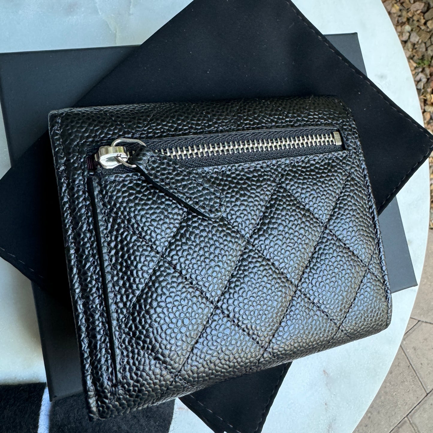 Chanel Classic Caviar Tri Fold Compact Wallet