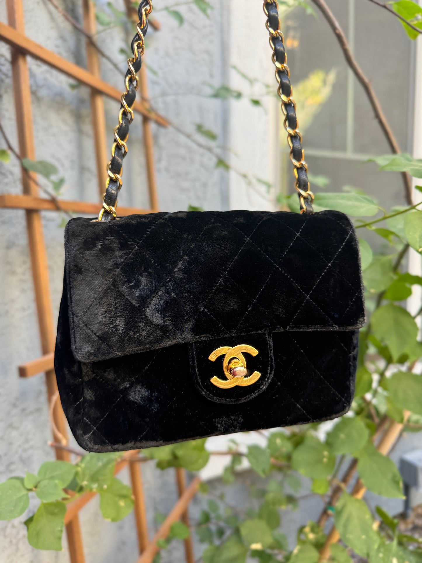 Chanel Quilted Velvet Mini Square Single Flap Crossbody