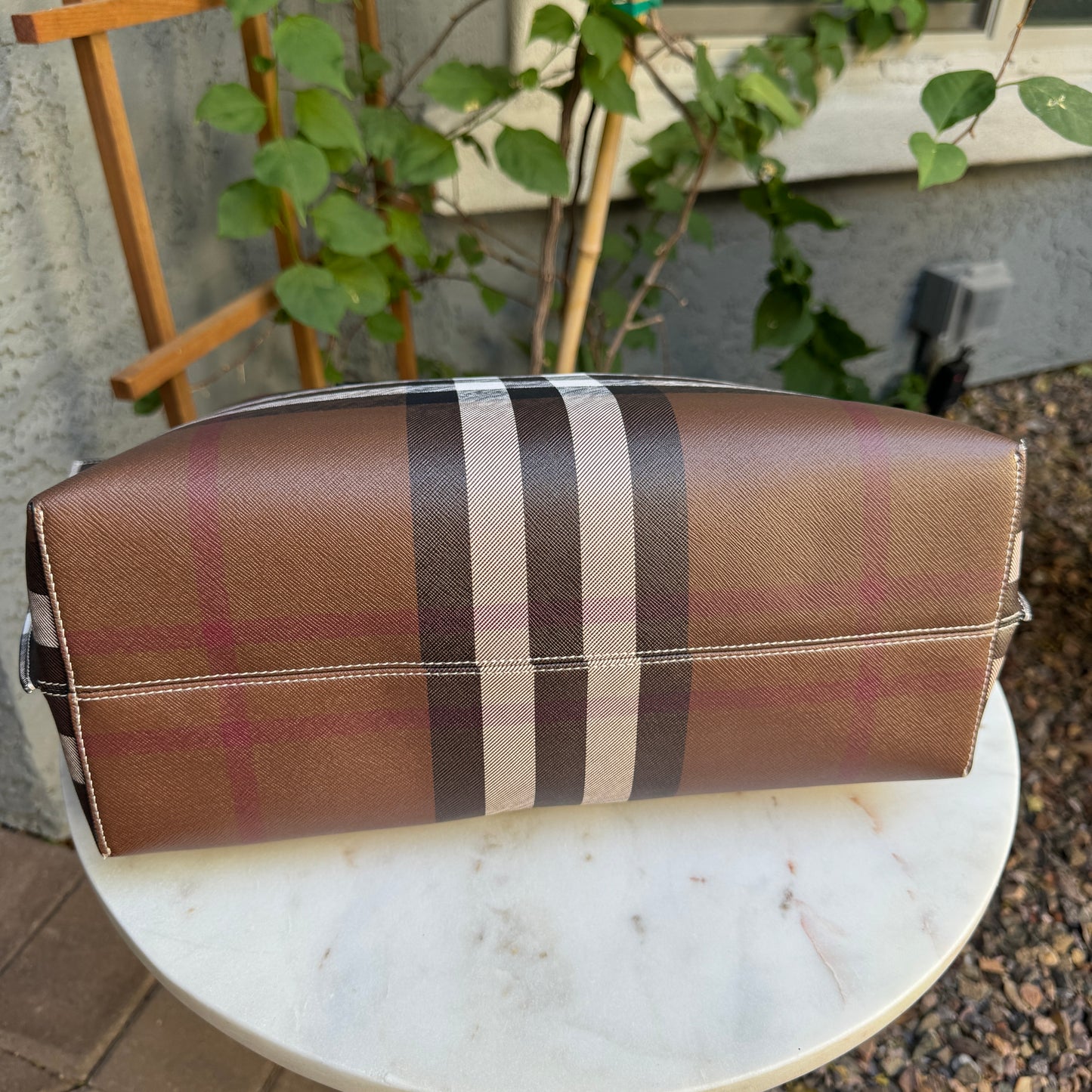 Burberry Dark Birch Brown Check and Leather Medium Tote