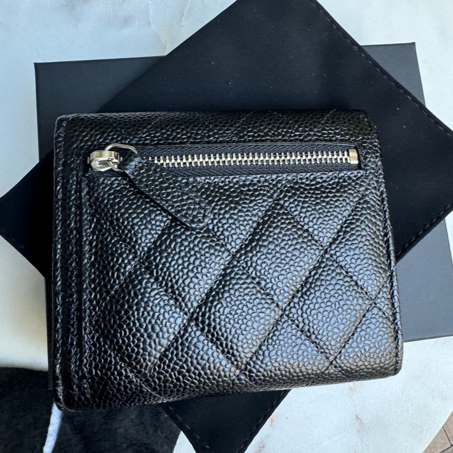 Chanel Classic Caviar Tri Fold Compact Wallet