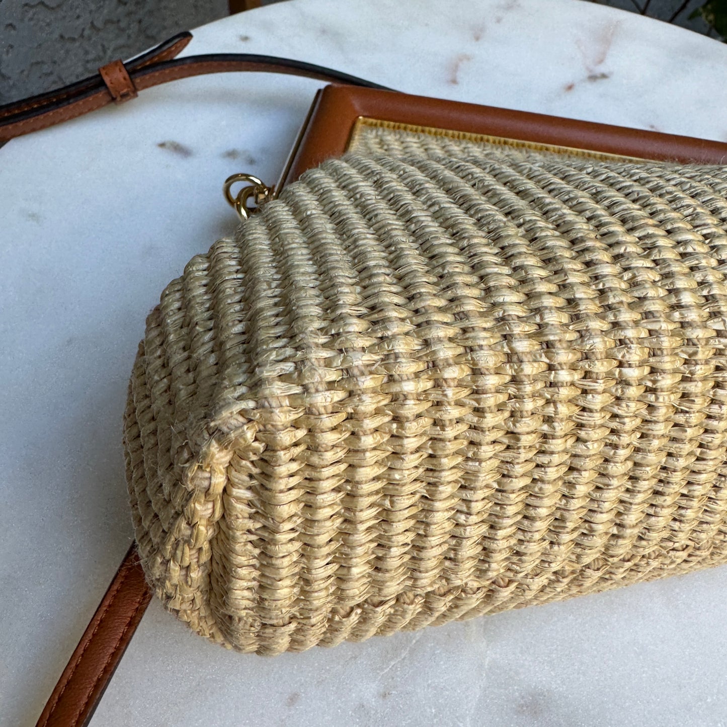 Fendi First Clutch Straw Raffia Shoulder Bag