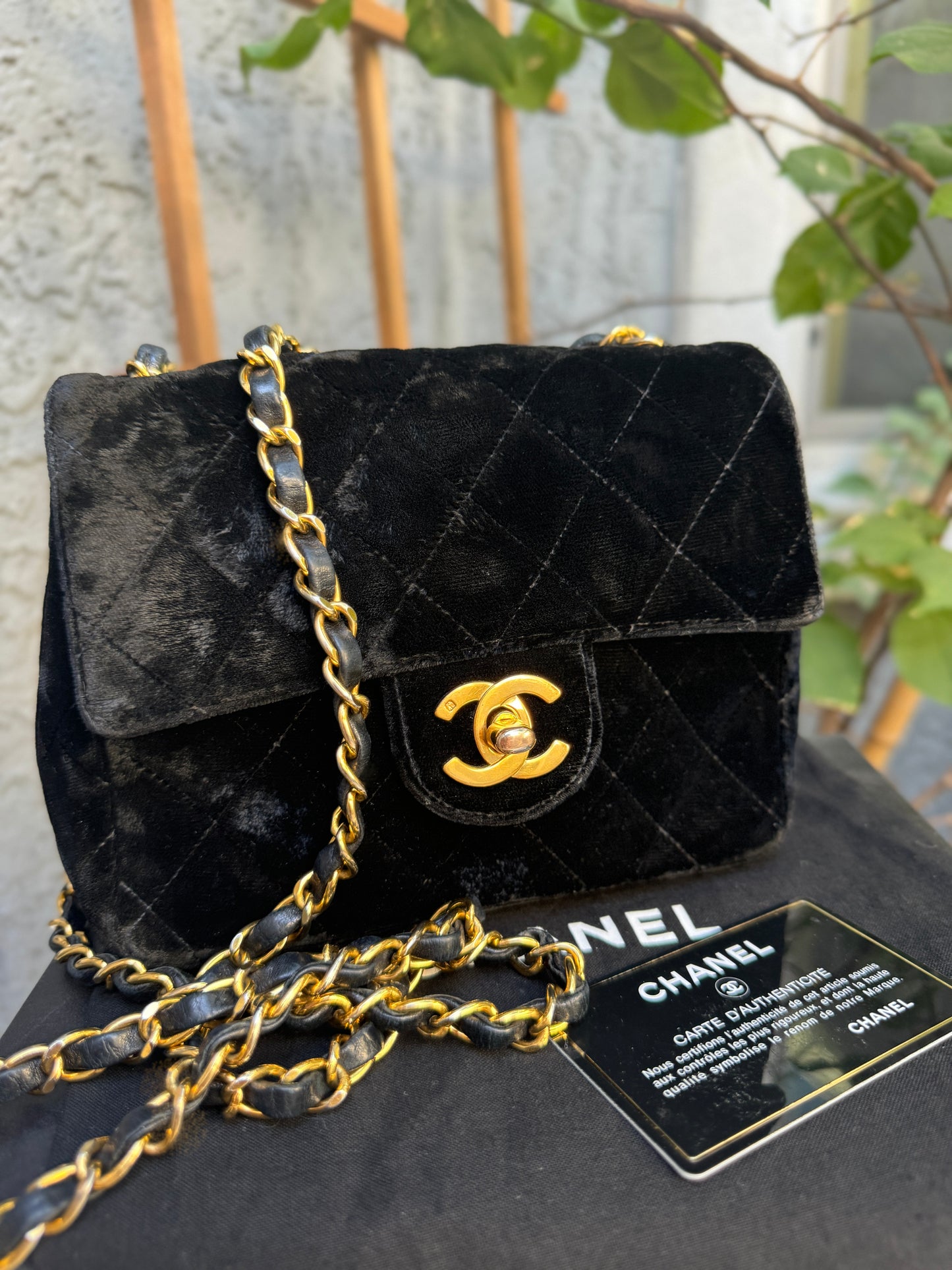 Chanel Quilted Velvet Mini Square Single Flap Crossbody