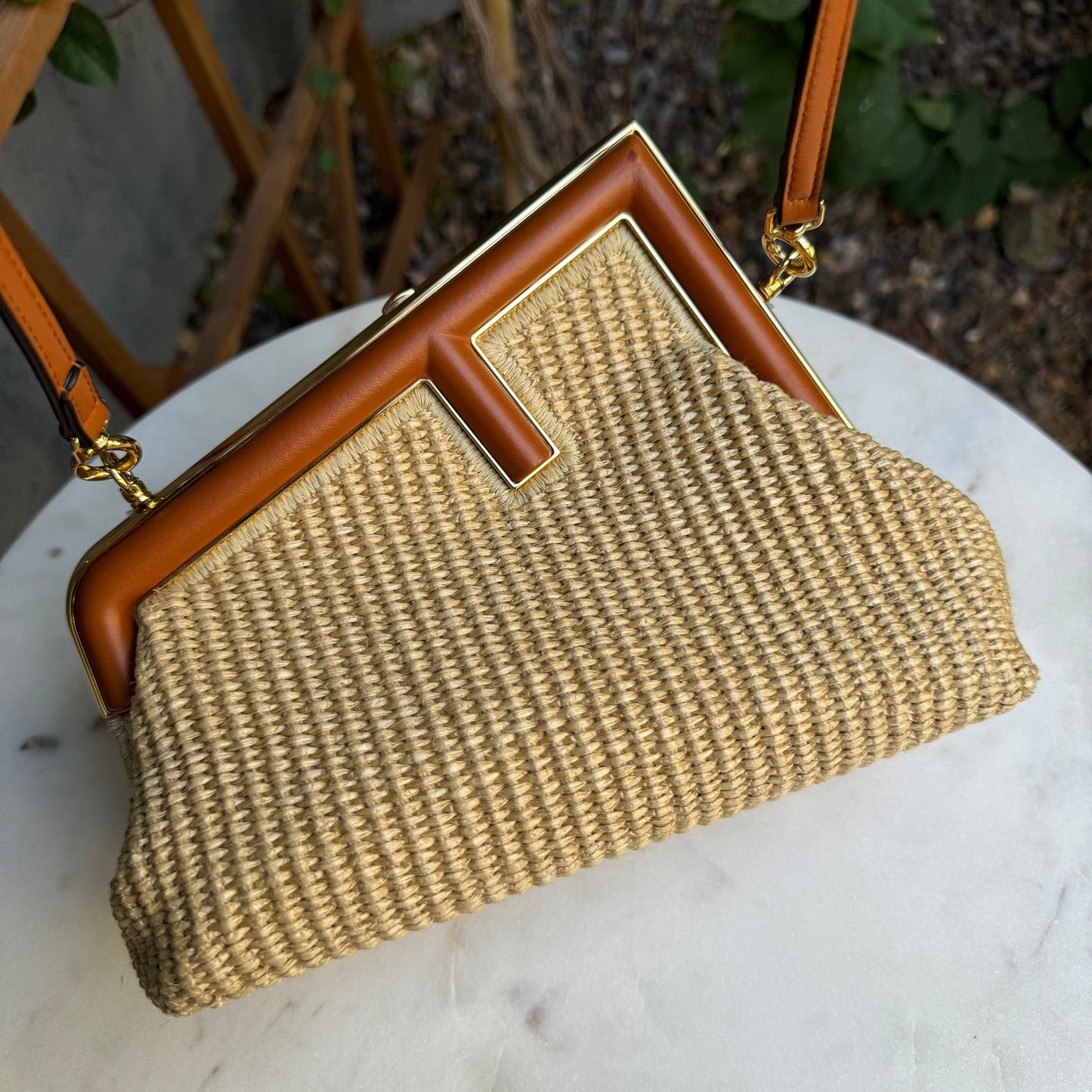 Fendi First Clutch Straw Raffia Shoulder Bag