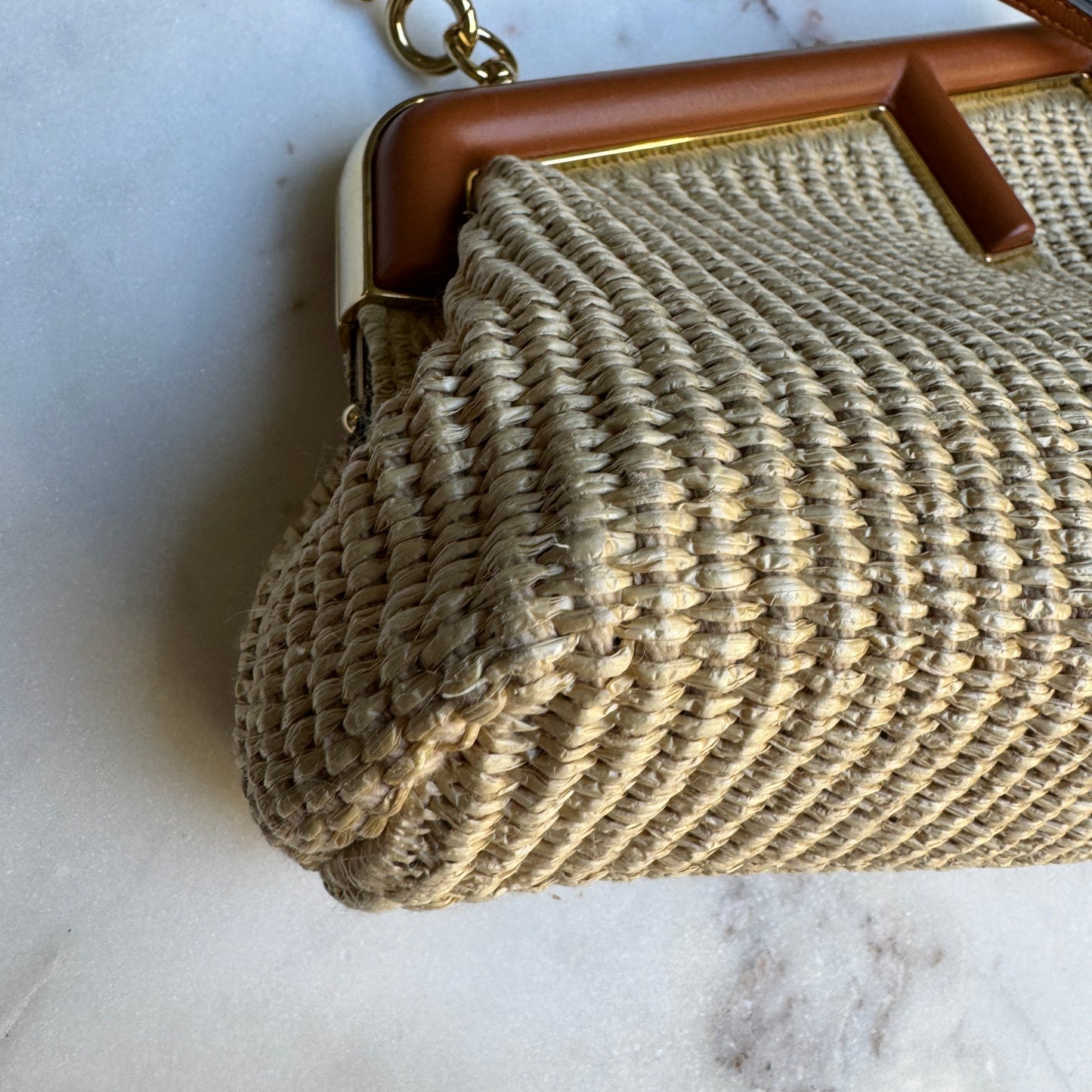 Fendi First Clutch Straw Raffia Shoulder Bag