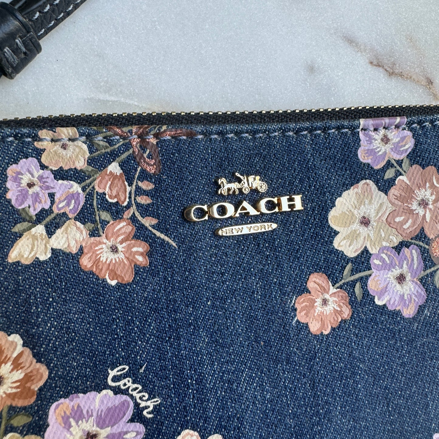 Coach Floral Denim Wristlet Wallet