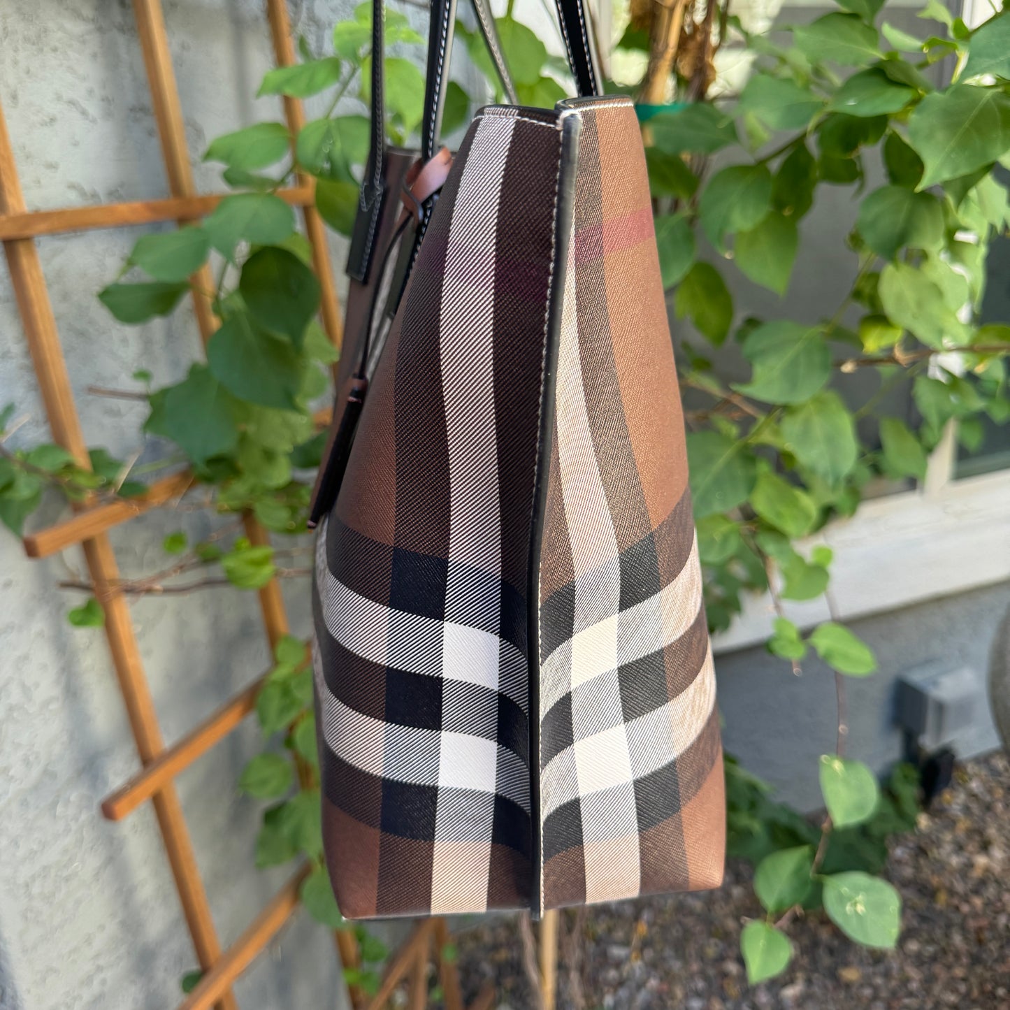 Burberry Dark Birch Brown Check and Leather Medium Tote