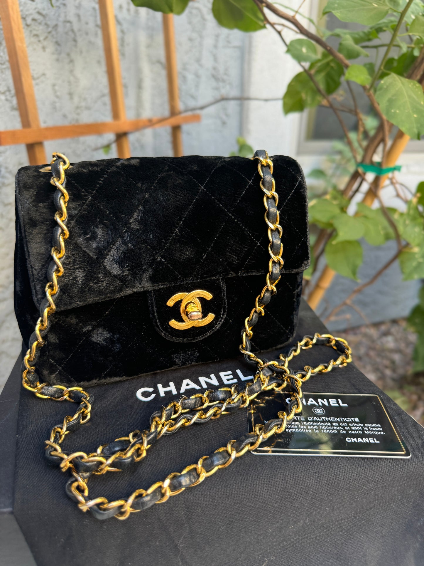 Chanel Quilted Velvet Mini Square Single Flap Crossbody