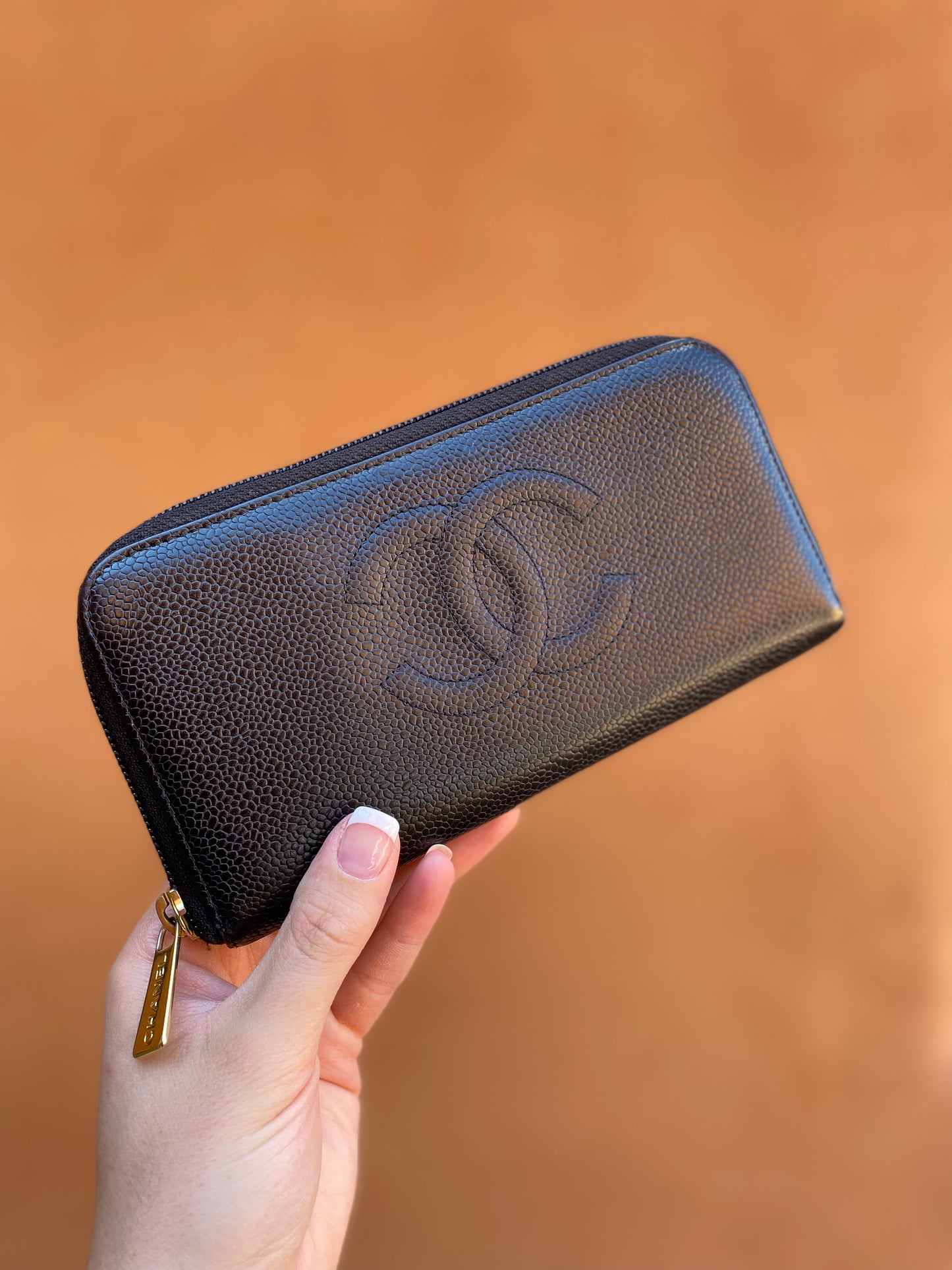 Chanel Black Zippy Caviar Leather Wallet