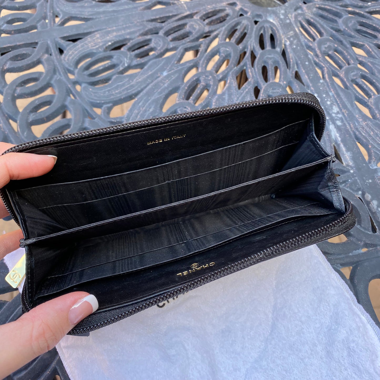 Chanel Black Zippy Caviar Leather Wallet