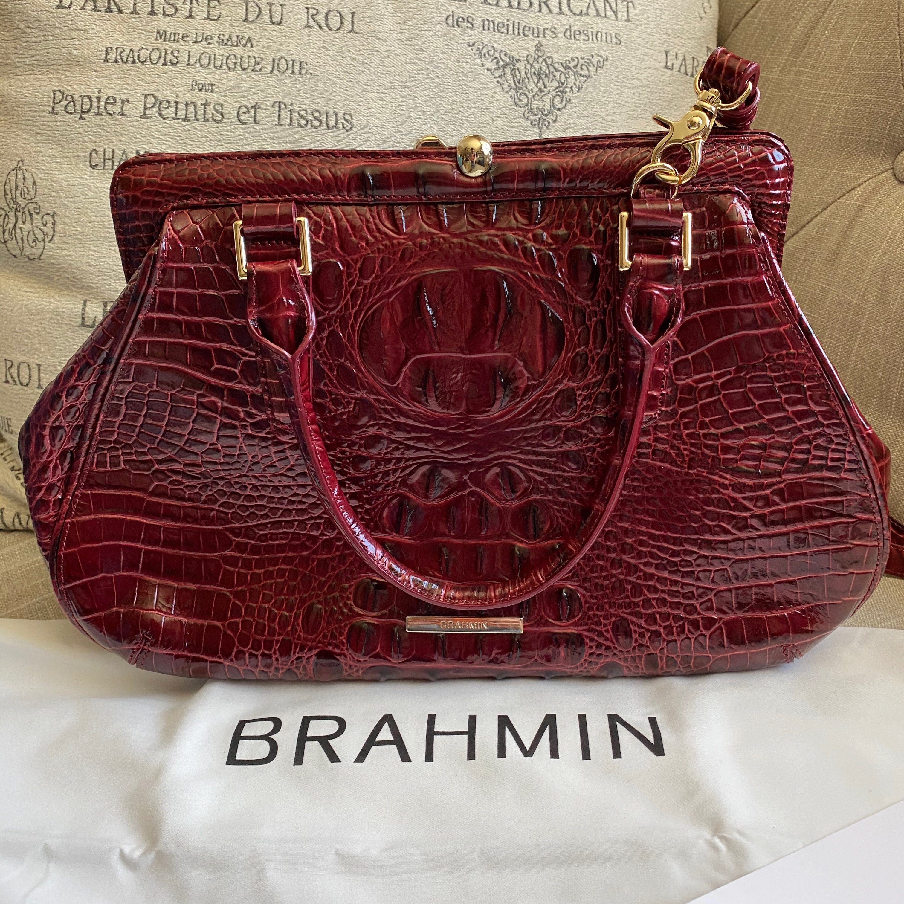 Brahmin Layla Embossed Leather Kiss Lock Satchel The Foxy Shopper